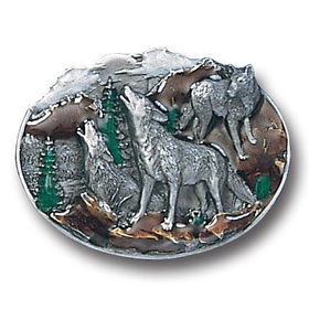 Belt Buckle - Howling Wolvespewter 
