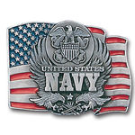 Military Belt Buckle - U.S. Navy Flag Background