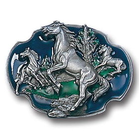 Pewter Belt Buckle - Wild Horsespewter 