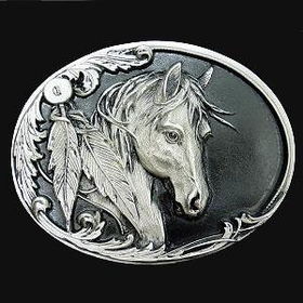 Pewter Belt Buckle - Horsehead with Featherspewter 