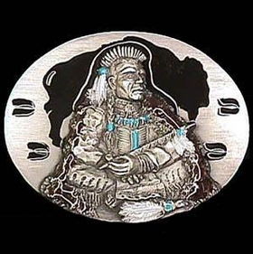 Pewter Belt Buckle - Indian Warriorpewter 