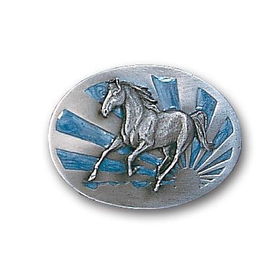 Pewter Belt Buckle - Running Horse with Sunpewter 