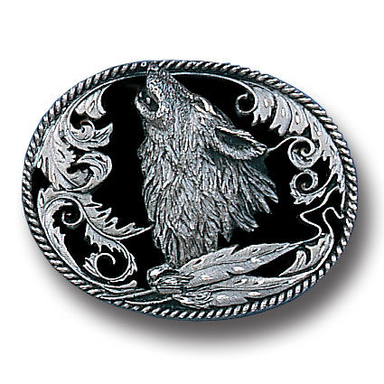 Belt Buckle - Howling Wolf (Diamond Cut)pewter 