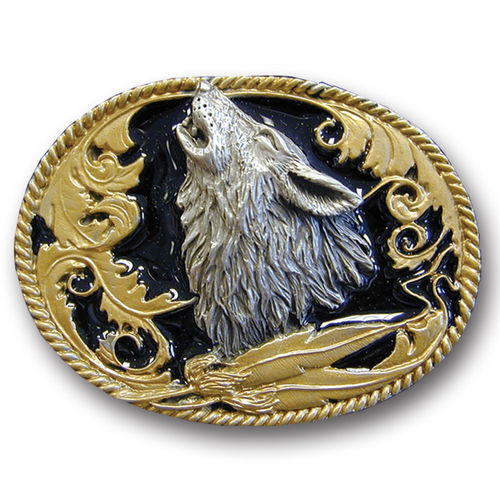 Belt Buckle - Howling Wolf  (Gold Vivatone)pewter 