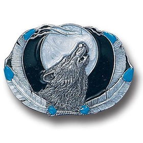 Belt Buckle - Wolf Framed by Featherspewter 