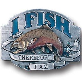 Belt Buckle - I Fish Therefore I Ampewter 