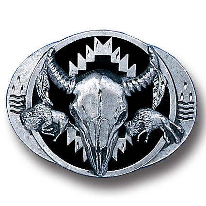 Belt Buckle - Buffalo Skull/Bison (Diamond Cut)pewter 
