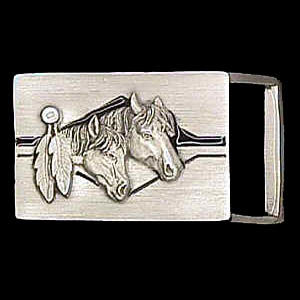 Belt Buckle - Horse Heads (1 1/4"")pewter 