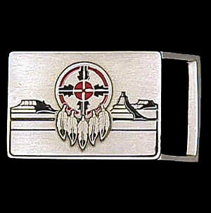Belt Buckle - Shield & Feathers (1 1/4"")pewter 