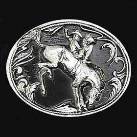 Pewter Belt Buckle - Bucking Bronco  (Diamond Cut)pewter 
