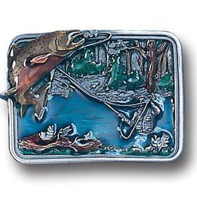 Pewter Belt Buckle - Fishing in Riverpewter 