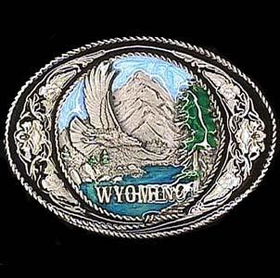 Pewter Belt Buckle - Wyoming with Scrollpewter 