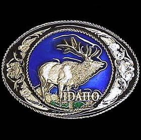 Pewter Belt Buckle - Idaho with Elkpewter 
