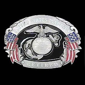 Military Pewter Belt Buckle - US Marines Retired