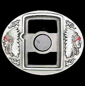 Pewter Belt Buckle - Two Chiefs (Zippo Lighter)pewter 
