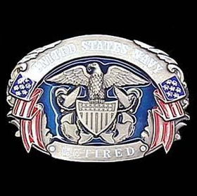 Military Pewter Belt Buckle -  US Navy Retiredmilitary 