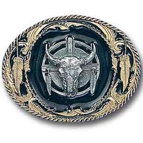 Pewter Belt Buckle - Buffalo Skull/Featherspewter 