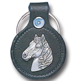 Small Leather & Pewter Key Ring - Horse Head