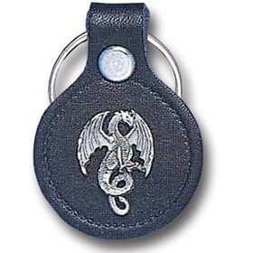 Small Leather & Pewter Key Ring - Dragon