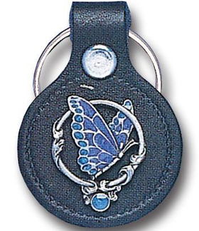 Small Leather & Pewter Key Ring - Butterfly