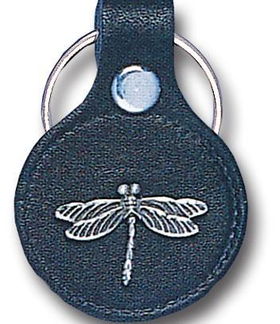 Small Leather & Pewter Key Ring - Dragonfly