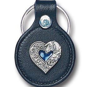 Small Leather & Pewter Key Ring - Heart & Horsehead