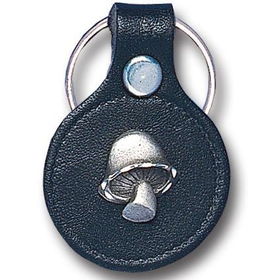 Small Leather & Pewter Key Ring - Mushroom