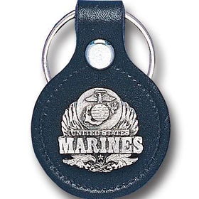 Small Leather & Pewter Key Ring - U.S. Marinessmall 