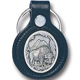 Small Leather & Pewter Key Ring - Bison
