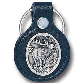 Small Leather & Pewter Key Ring - Elk