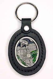 Large Deluxe Leather & Pewter Key Ring - Train