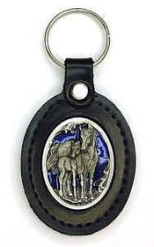 Large Deluxe Leather & Pewter Key Ring - Mare & Foalleather 