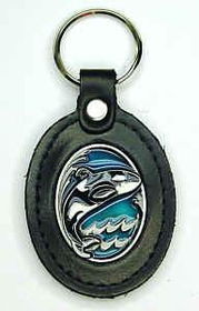 Large Deluxe Leather & Pewter Key Ring - Orca Whale