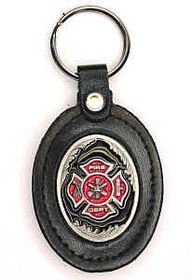 Large Deluxe Leather & Pewter Key Ring - Firemen's Crossleather 