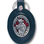 Large Leather & Pewter Key Fob-Fire Fighters America's Heroes