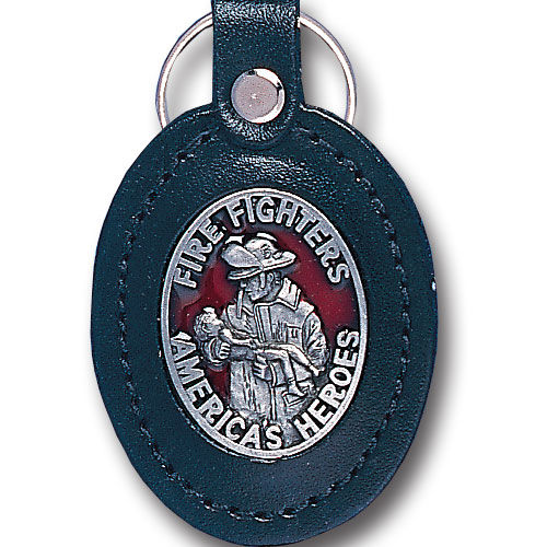 Large Leather & Pewter Key Fob-Fire Fighters America's Heroesleather 