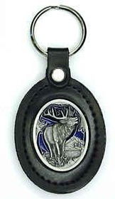Large Deluxe Leather & Pewter Key Ring - Elk