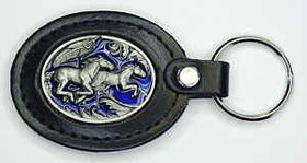 Large Deluxe Leather & Pewter Key Ring - Running Horse