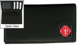 Deluxe Leather Checkbook Cover - Fire Fighter