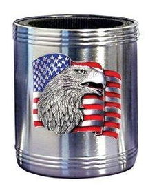 Can Cooler - Pewter Emblem Eagle with US Flag