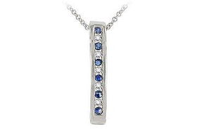 Blue Sapphire and Diamond Linear Pendant : 14K White Gold - 0.25 CT TGWblue 