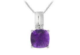 Amethyst and Diamond Pendant : 14K White Gold - 2.25 CT TGWamethyst 