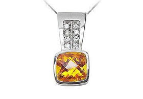 Citrine and Diamond Pendant : 14K White Gold - 2.25 CT TGWcitrine 
