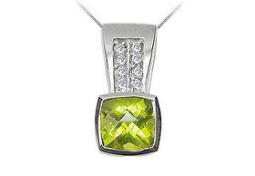Peridot and Diamond Pendant : 14K White Gold - 3.00 CT TGWperidot 