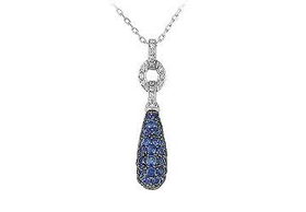 Blue Sapphire and Diamond Pendant : 14K White Gold - 2.00 CT TGWblue 