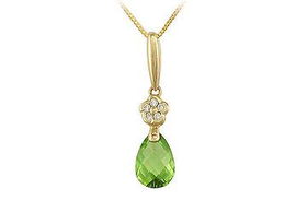 Peridot and Diamond Pendant : 14K Yellow Gold - 1.25 CT TGWperidot 
