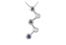 Blue Sapphire and Diamond Pendant : 14K White Gold - 0.50 CT TGWblue 