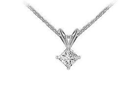 18K White Gold : Princess Cut Diamond Solitaire Pendant  0.33 CT. TDW.white 