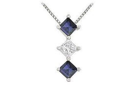 Sapphire and Diamond Pendant : 14K White Gold - 1.00 CT TGWsapphire 