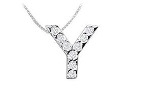 Classic Y Initial Diamond Pendant : 14K White Gold - 0.10 CT Diamondsclassic 